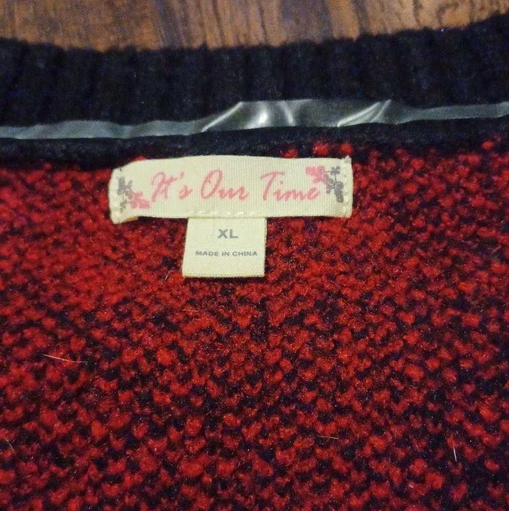 NWOT Ladies Size M It’s Our Time Red Plaid Open Front Cardigan - Picture 4 of 4